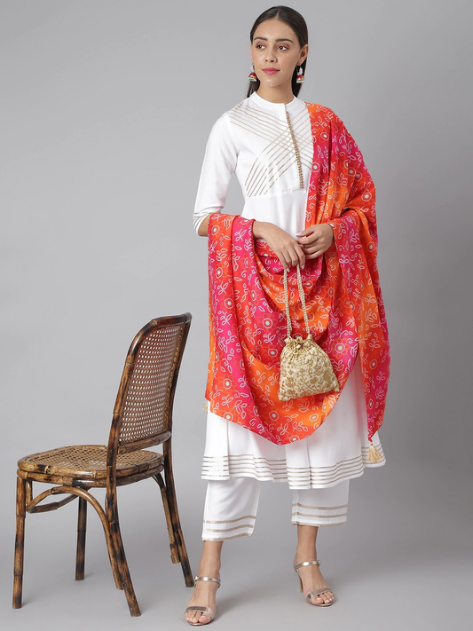 Women White Woven Design Kurta Set