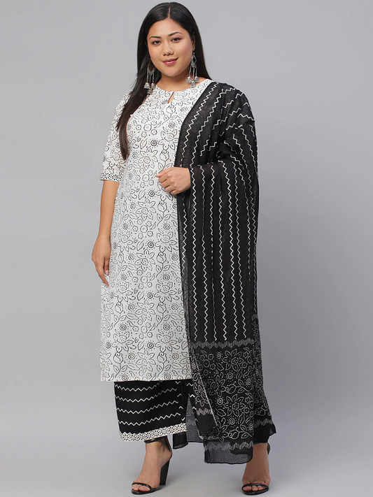 Women Plus Size Kurta with Palazzos & Dupatta