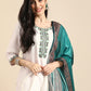 Women White & Blue Floral Embroidered Kurta Set