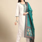 Women White & Blue Floral Embroidered Kurta Set