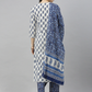 Women White & Navy Blue Kurta Set