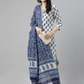 Women White & Navy Blue Kurta Set