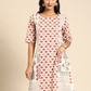 Women White & Pink Printed A-Line Dress