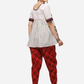 Women White & Red Organic Cotton Kedia Set