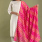 Women White and Pink Viscose Rayon Kurta set
