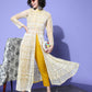 Women Yellow Embroidered High Slit Thread Work Kurta Set