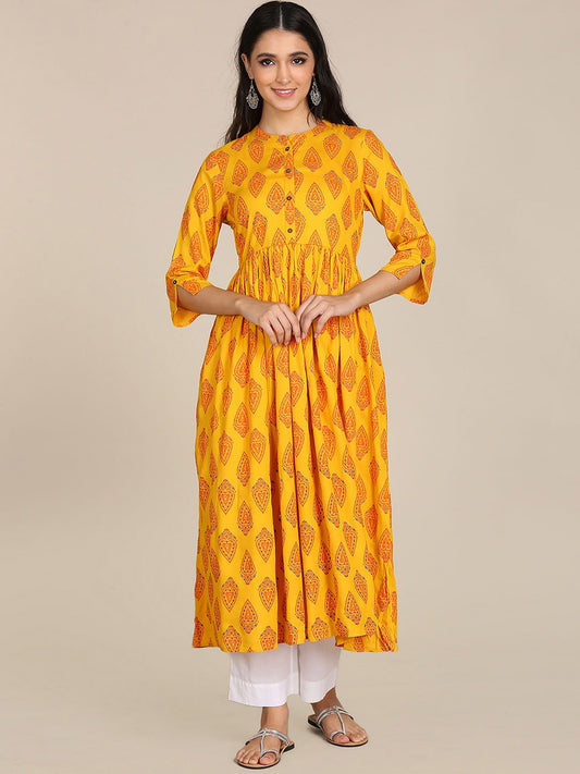 Women Yellow Ethnic Printed Kurta