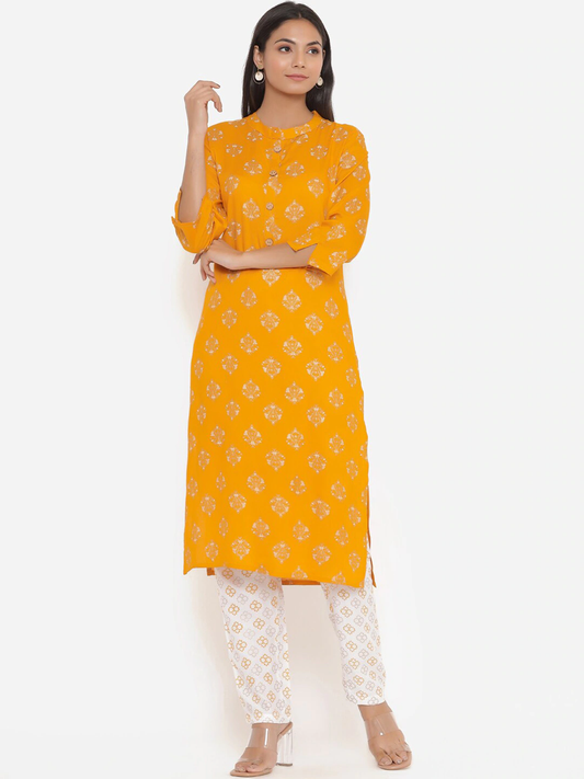 Women Yellow Floral Printed Kurta Set