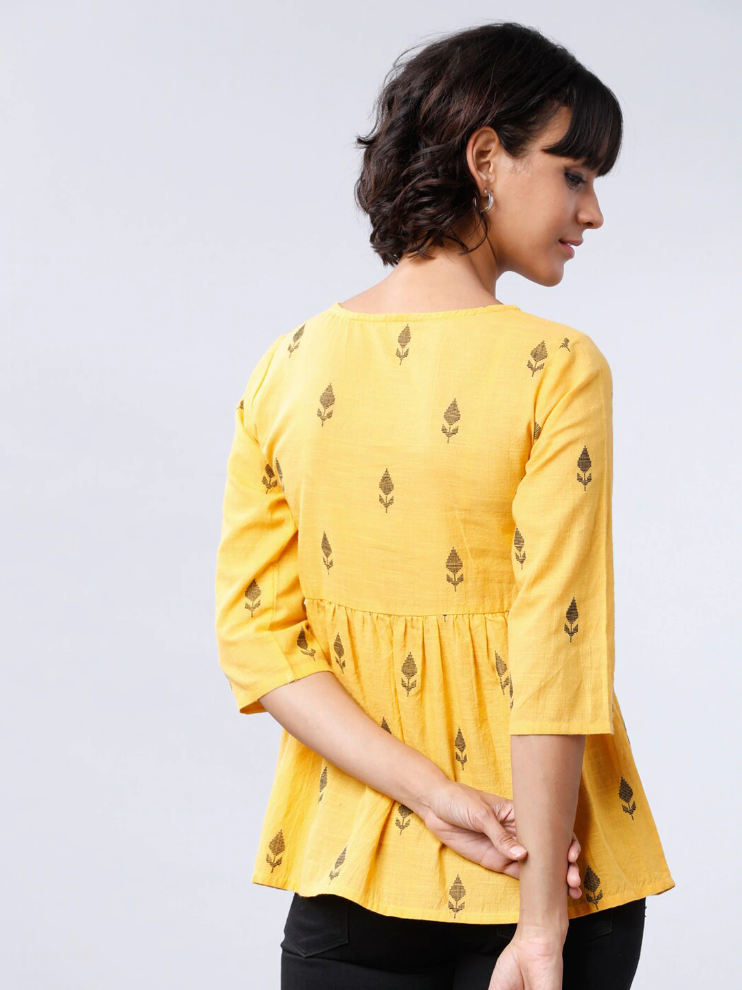 Women Yellow Printed A-Line Top