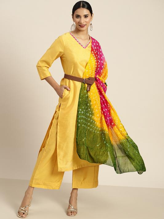 Women Yellow Solid Kurta Set