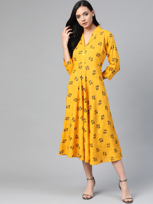 Women Yellow Floral Printed Dress