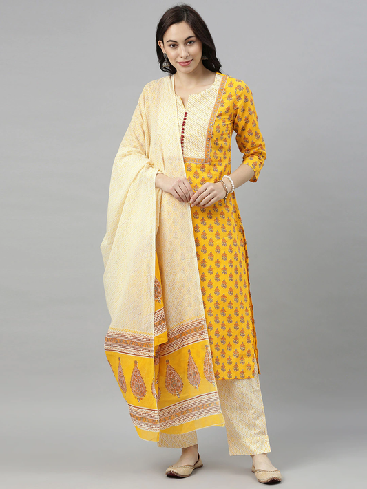 Women Yellow & Orange Kurta Set