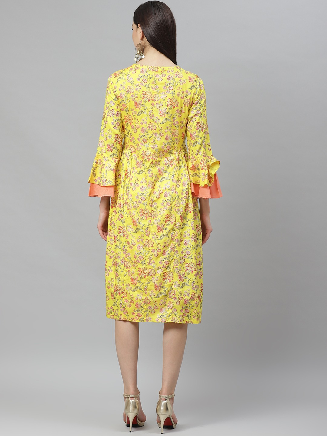 Women Yellow Floral Print A-Line Dress