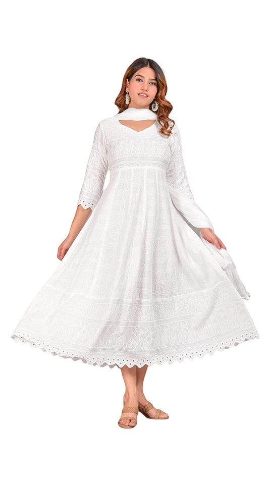 Women's Anarkali Embroidered Solid Dress