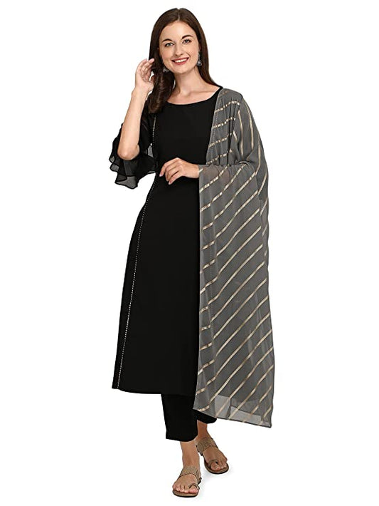 Women's Black A-Line Kurta with Pant and Dupatta