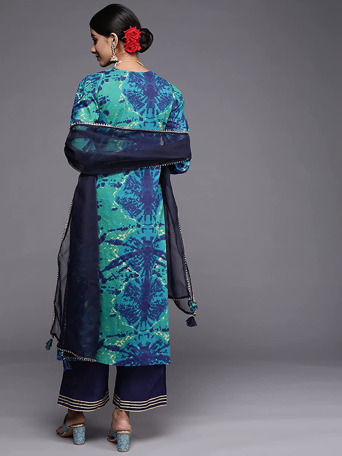 Women's Blue Bandhani Straight kurta Sets
