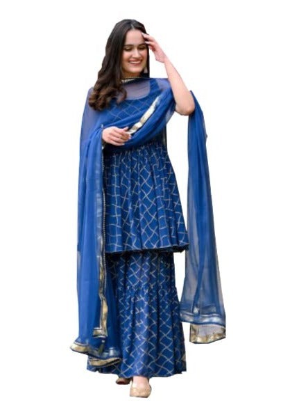 Women's Blue Color Viscose Printed Kurta Set