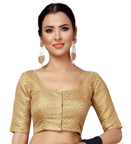 Women's Elbow Length Sleeve Brocade Saree Blouse