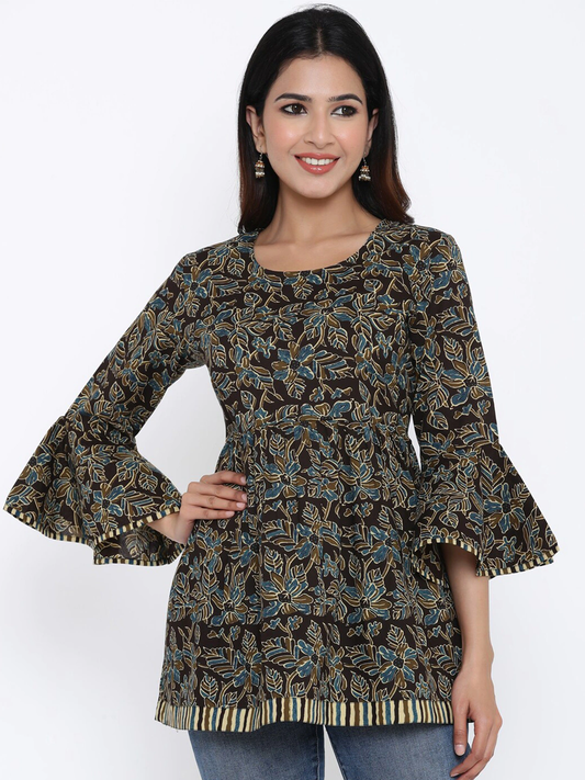 Women's Brown & Green Printed Tunic