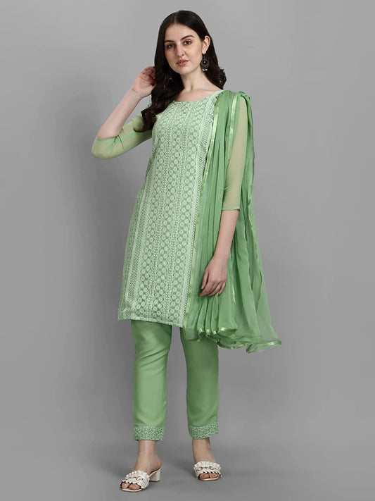 Women's Chikan Lakhnavi Embroidered Kurta Set