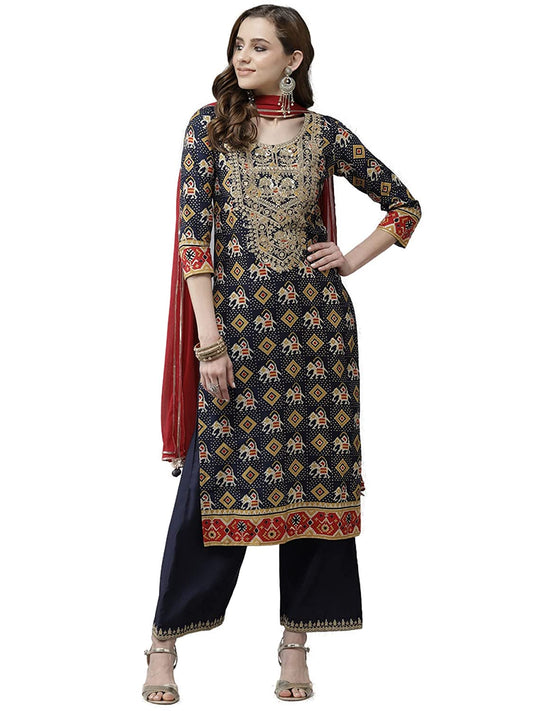 Women's Cotton Blend Embroidered Kurta Set