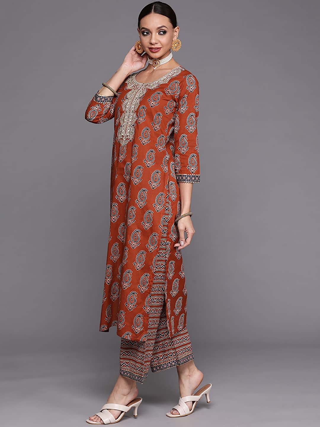 Women's Cotton Blend Printed Straight Kurta Set