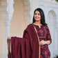 Women's Cotton Blend Printed Straight Kurta with Pant & Dupatta