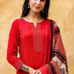 Women's Cotton Blend Solid Straight Kurta Pant with Dupatta Set