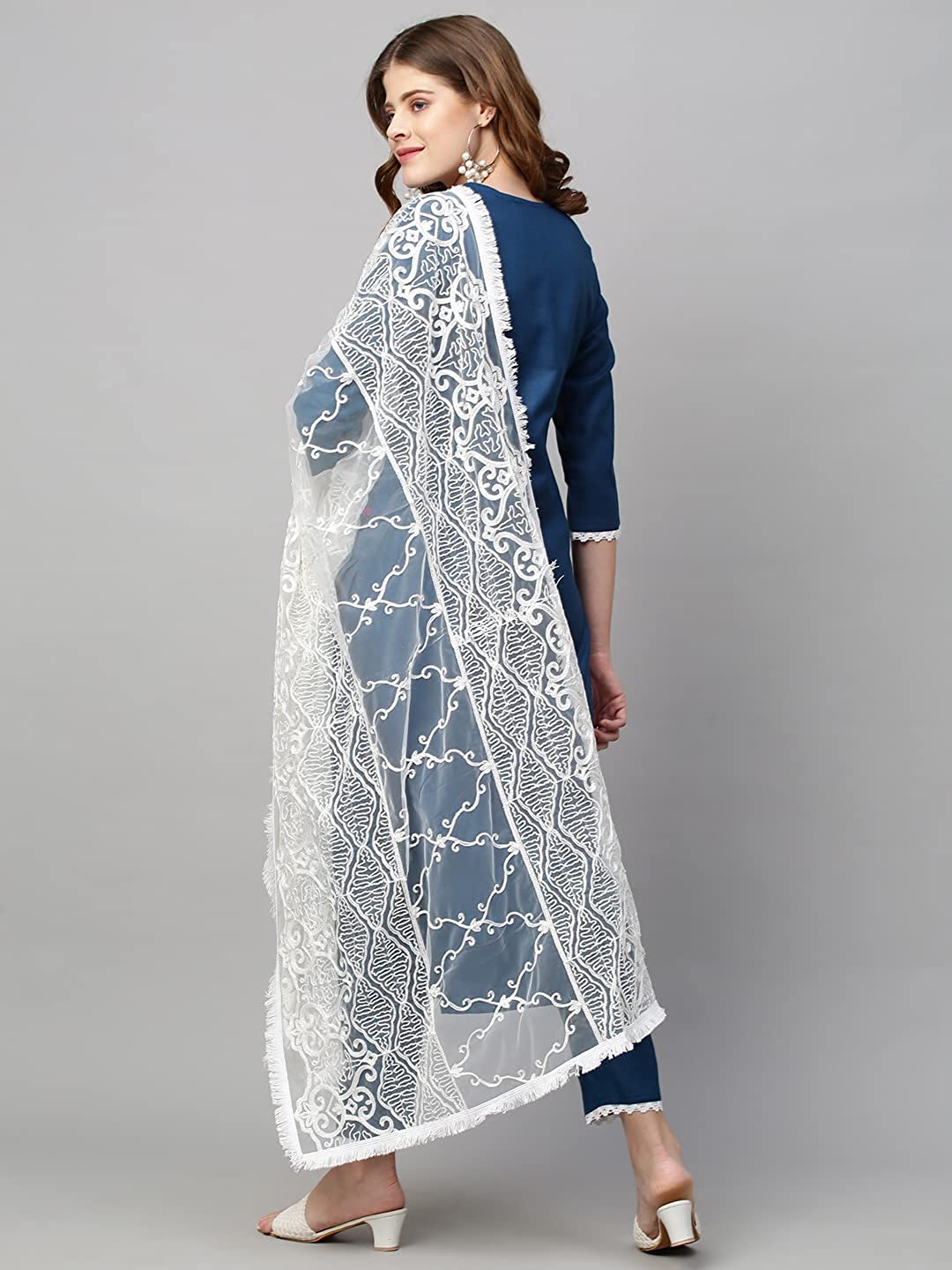Women's Cotton Blend Straight Embroidered Kurta Set
