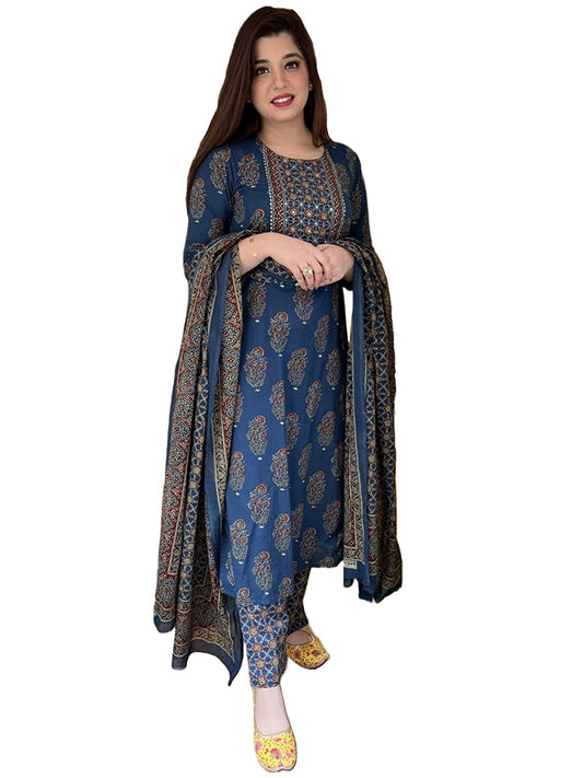 Women's Cotton Blend Straight Kurta Set