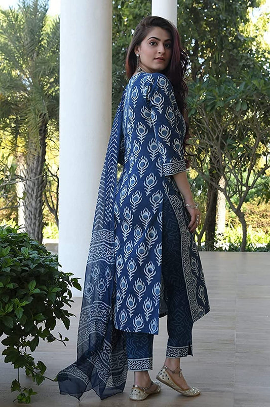 Women's Cotton Blend Straight Printed Kurta Set