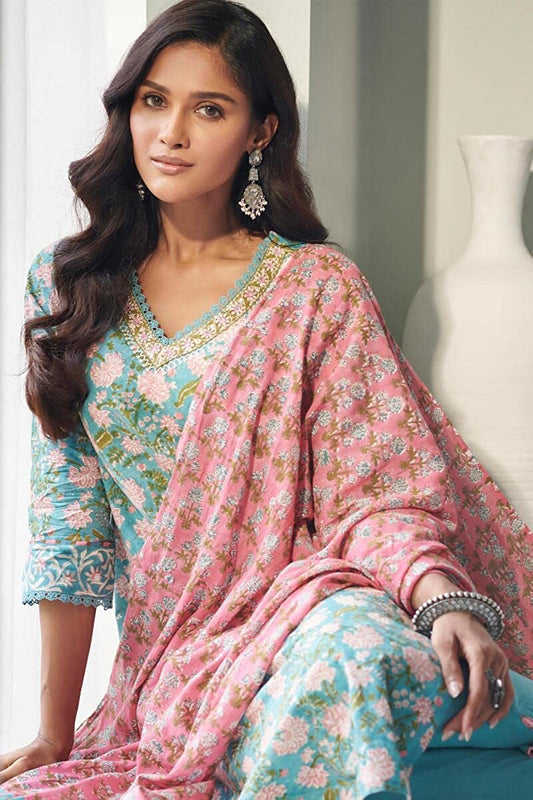 Women's Cotton Blend Straight Printed Kurta Set