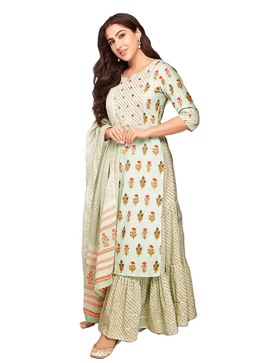 Women's Cotton Blend Straight Printed Kurta Set