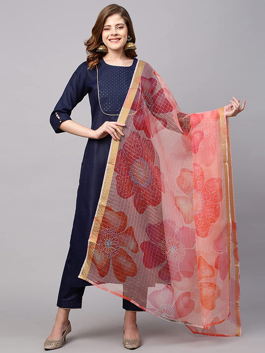 Women's Cotton Blend Straight Solid Kurta Set