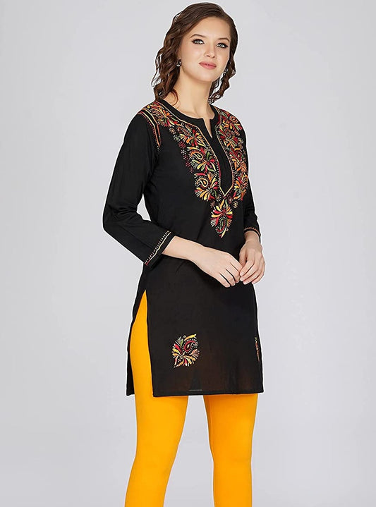 Women Cotton Embroidered Chikankari Short Kurti