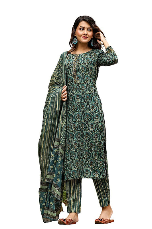 Women's Cotton Printed Kurta Pant Dupatta Set