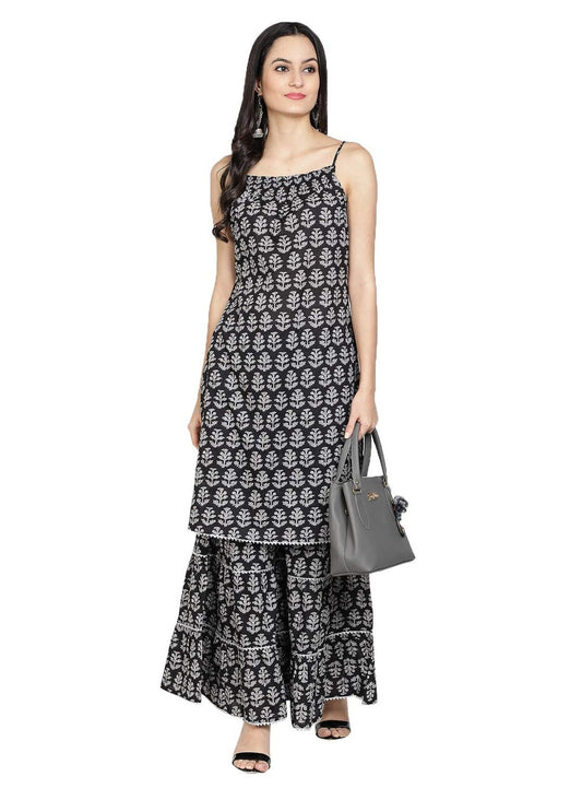 Women's Cotton Printed Straight Kurta & Sharara Set