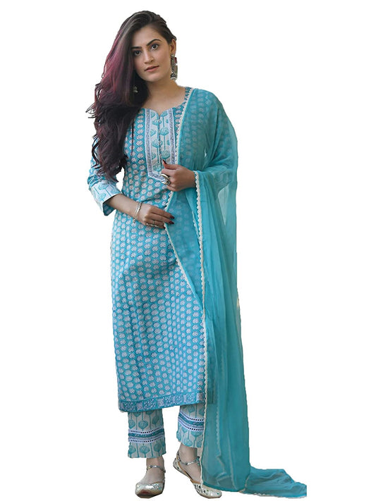 Women's Cotton Printed Straight Kurti Set