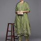 Women's Green Embroidered Straight Kurta Trousers With Dupatta Set
