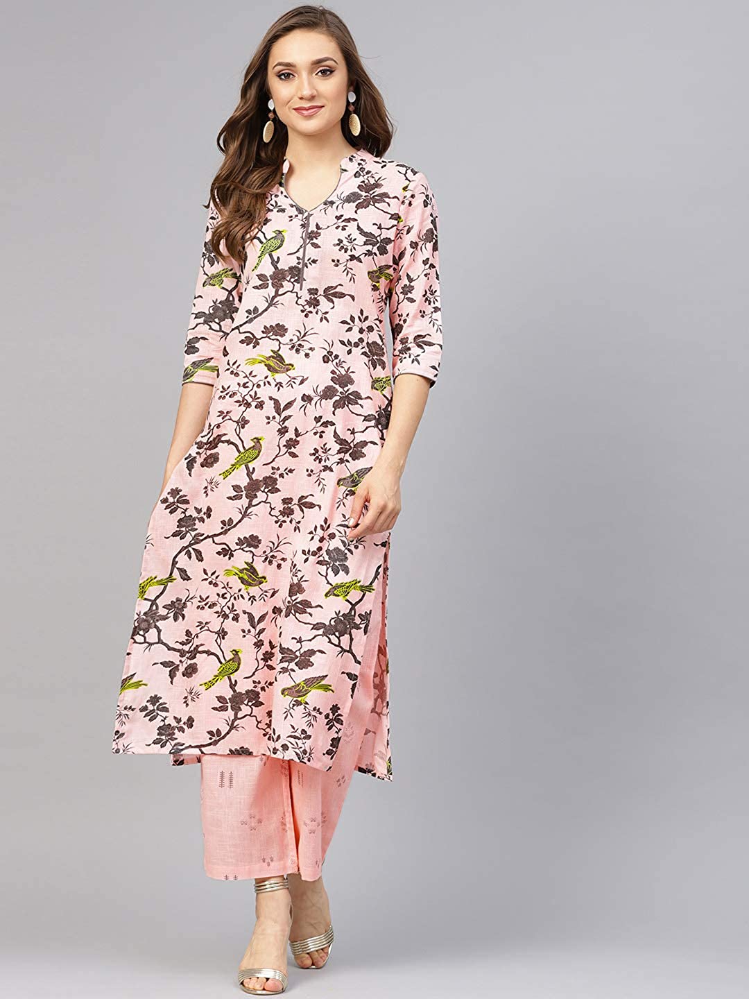 Women's Grey Print Cotton Kurta Set