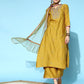Women's Net Floral Embroidered Straight Kurta Palazzo with Dupatta Set