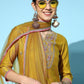Women's Net Floral Embroidered Straight Kurta Palazzo with Dupatta Set