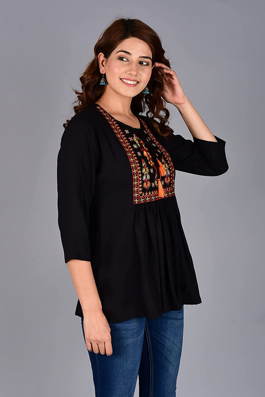 Women's Rayon Embroidery Work Regular Fit Top