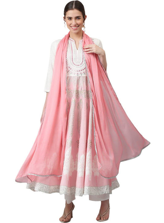 Women's Rayon Kurta With Chiffon Dupatta Set