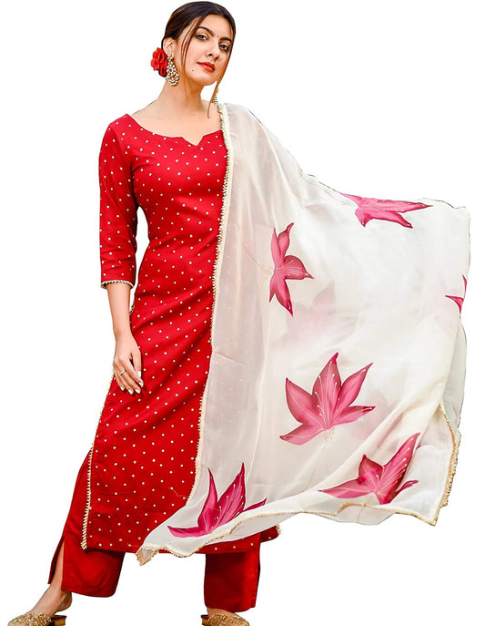 Women Red & Golden Printed Kurta Set