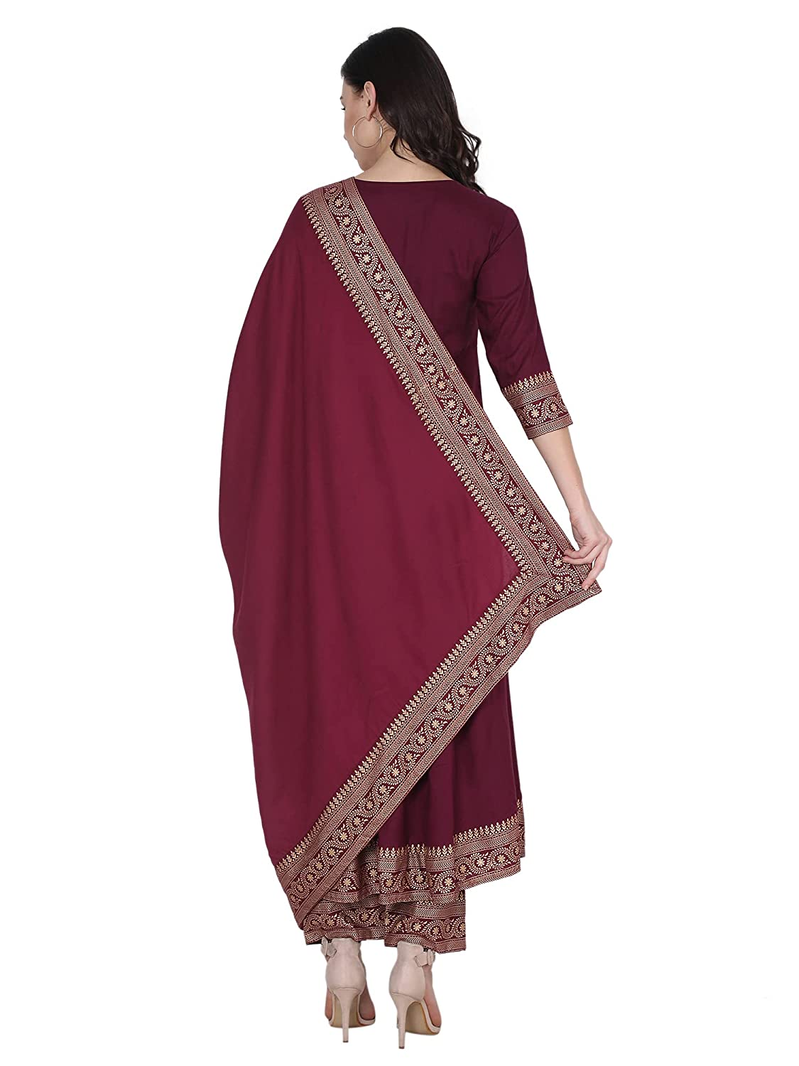 Women's Wine Color Printed Kurta Palazzo Set