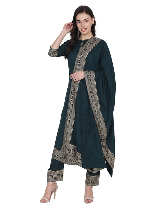 Women's Rayon Green Printed Kurta Palazzo Set