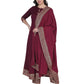 Women's Wine Color Printed Kurta Palazzo Set