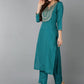 Women's Silk Blend Yoke Design Solid Kurta Trousers with Dupatta