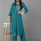 Women's Silk Blend Yoke Design Solid Kurta Trousers with Dupatta